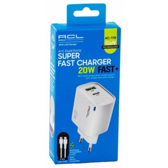 ACL AC 118 A+C IPHONE ŞARJ SETİ 20W**200