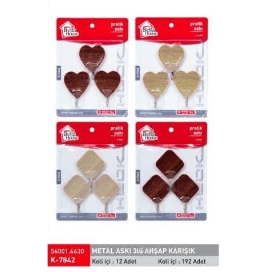 K-7842 AHŞAP GÖRÜNÜMLÜ METAL ASKI 3LÜ PK 12 **192