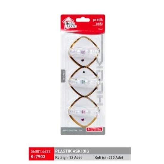 K-7903 PLASTİK 3 LÜ ŞEFFAF ASKI PK 12**360